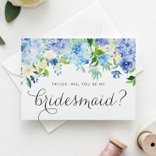 Cartão Postal De Convite Blue Hydrangea e Ivory Rosa Bridesmaid Proposta