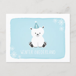 Cartão Postal De Convite Blue Polar Bear Winter Onederland Primeiro Anivers