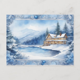 Cartão Postal De Convite Blue Winter's Tale: Adicione seus desejos quentes