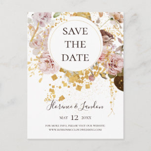 Cartão Postal De Convite Blush Floral Moderno   Postcard Save The Date