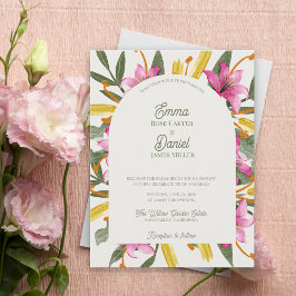 Cartão Postal De Convite Blush Lily Arched Botanical Floral Wedding