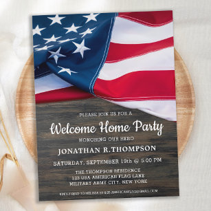 Cartão Postal De Convite Boas-vindas ao lar Patriótico EUA Bandeira America