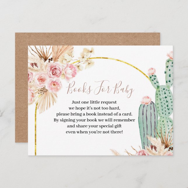 Cartão Postal De Convite Boho Cactus Pink Flowers Livros para bebê (Frente/Verso)