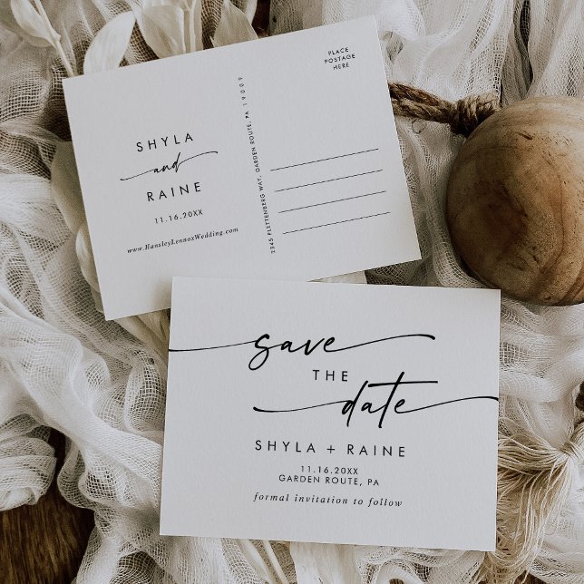 Cartão Postal De Convite Boho Chic Black and White Weding the Date (Boho Ch (Criador carregado)