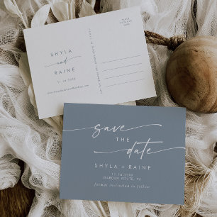 Cartão Postal De Convite Boho Chic Dusty Blue Weding Date