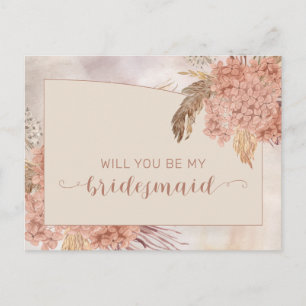 Cartão Postal De Convite Boho Pampas Grass  Hydrangea Bridesmaid Request