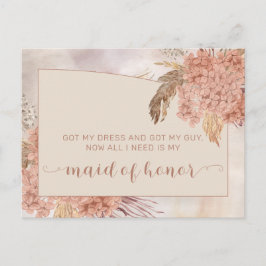 Cartão Postal De Convite Boho Pampas Grass |Pedido de Madrinha de casamento