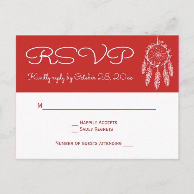 Cartão Postal De Convite Boho Red RSVP Casamento Nativo Americano de Dreamc (Frente)