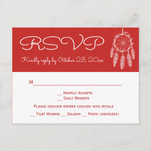 Cartão Postal De Convite Boho Vermelho RSVP Dreamcatcher Nativo Americano C