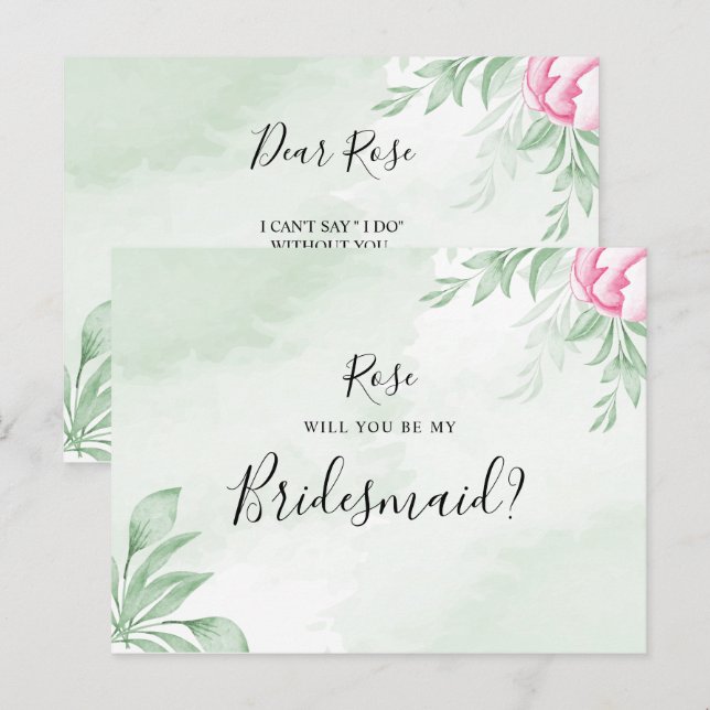 Cartão Postal De Convite Boho Watercolor Eucalyptus Greenery Bridesmaid (Frente/Verso)