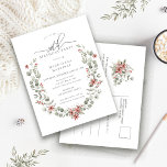Cartão Postal De Convite Boho Winter Greenery Red Floral aniversário de 30<br><div class="desc">Cor verde-aquosa moderna A estrutura botânica do boho é acentuada por pequenas flores de poinsettia. Estética sofisticada e contemporânea do inverno.</div>