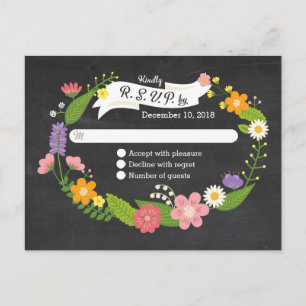 Cartão Postal De Convite Boho Woodland Wreath no Casamento Chalkboard