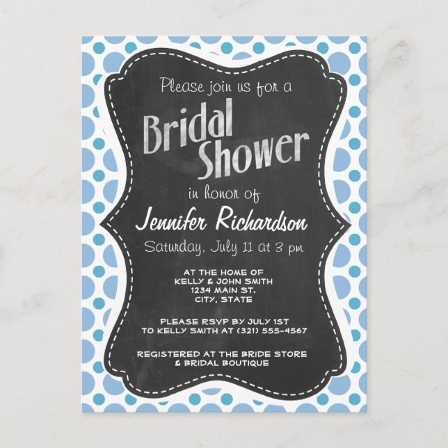 Cartão Postal De Convite Bolinhas Azuis Bebê; Painéis Alcoólicos Vintados (Frente)