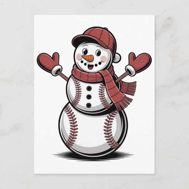 Cartão Postal De Convite Boneco de Neve Beisebol Natal Amantes do Esporte  (Frente)