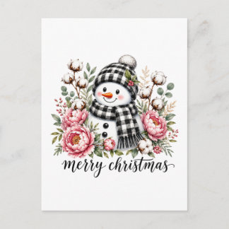 Cartão Postal De Convite Boneco de Neve Fofo Feliz Natal