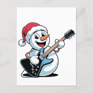 Cartão Postal De Convite Boneco de Neve Tocando Guitarra Elétrica Natal San