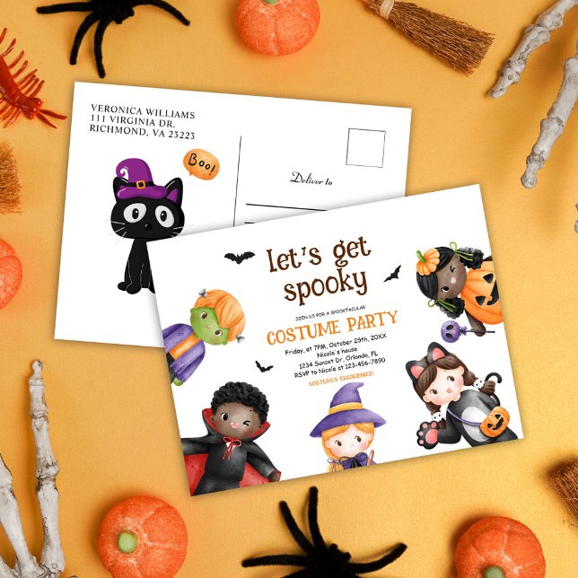 Cartão Postal De Convite Bonita Festa de Figurino de Halloween Spooky (Cute Kids Halloween Costume Party Spooky Invitation Postcard)