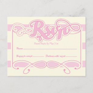 Cartão Postal De Convite Bonito no Chá de fraldas rosa, placas RSVP