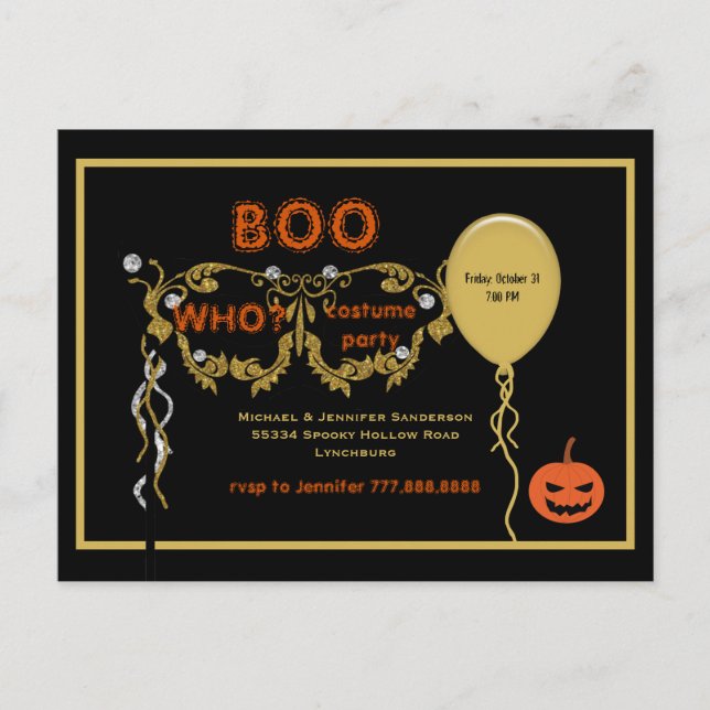 Cartão Postal De Convite Boo Who? Halloween Costume Party  (Frente)