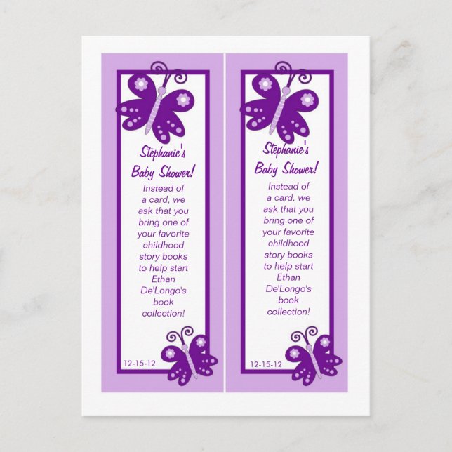 Cartão Postal De Convite Bookmarks Roupa Roxo Primavera Borboleta (Frente)