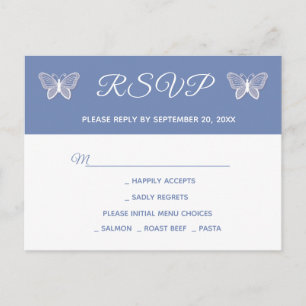 Cartão Postal De Convite Borboleta Azul de RSVP Casamento Borboletas Festa