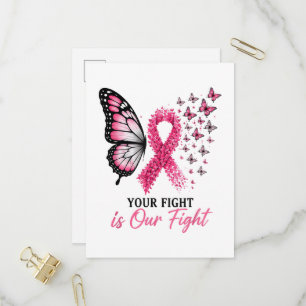 Cartão Postal De Convite Borboleta Laço Rosa de Conscientização do Câncer d