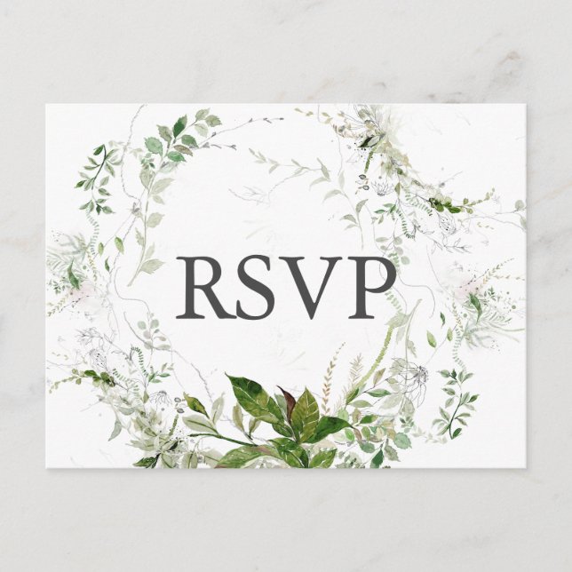 Cartão Postal De Convite Botanical Greenery Modern Wedding RSVP (Frente)