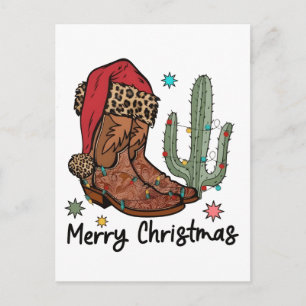 Cartão Postal De Convite Botas Western Santa Feliz Natal Botas Natal