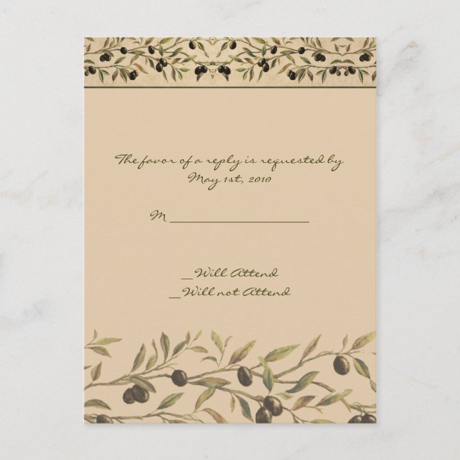 Cartão Postal De Convite Branch Olive: Um RSVP Tuscan Touch (Frente)