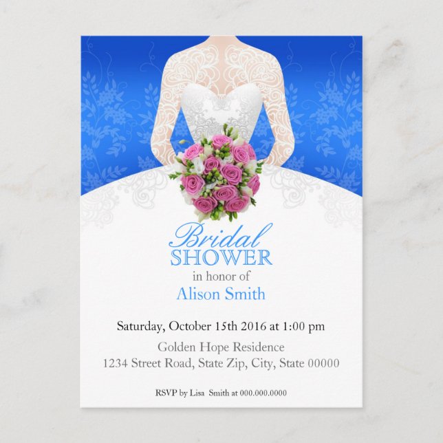 Cartão Postal De Convite Bridal Shower blue invitation (Frente)