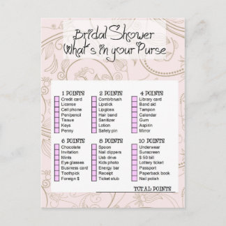 Cartão Postal De Convite Bridal shower game- What is in your purse?