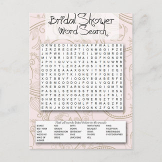 Cartão Postal De Convite Bridal Shower game, Word SEarch