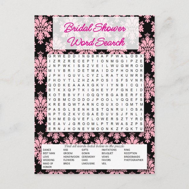 Cartão Postal De Convite Bridal shower game- Word search- (Frente)