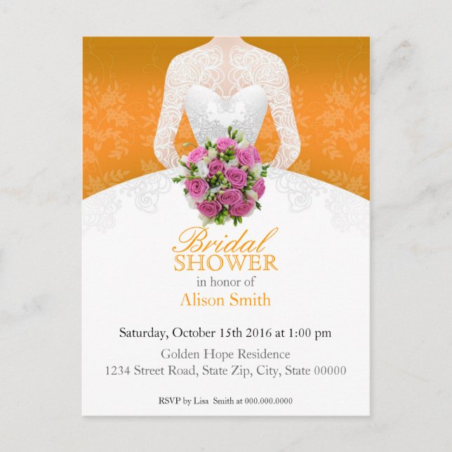 Cartão Postal De Convite Bridal Shower orange invitation (Frente)