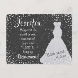 Cartão Postal De Convite Bridesmaid Chalkboard Confetti