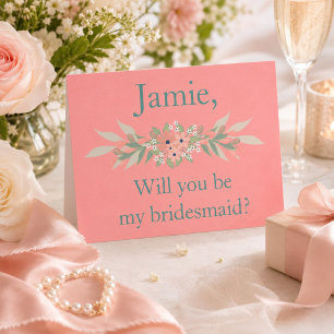 Cartão Postal De Convite Bridesmaid convida cor-de-rosa e verde