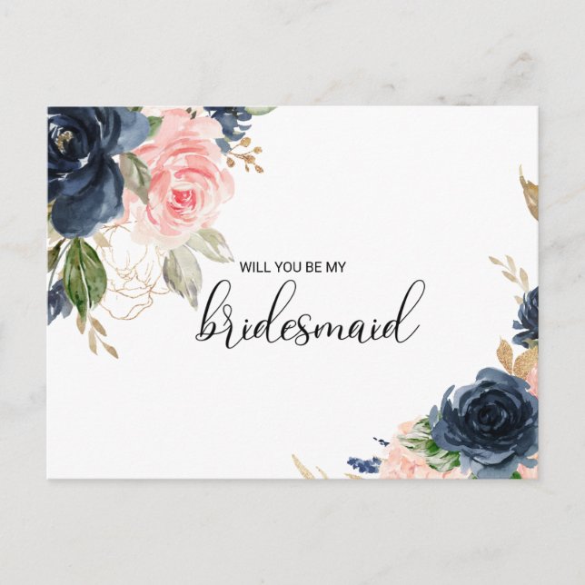 Cartão Postal De Convite Bridesmaid Floral de Queda Exquisita (Frente)