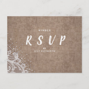 Cartão Postal De Convite Brilho RSVP Wedding rústico da prata do laço de