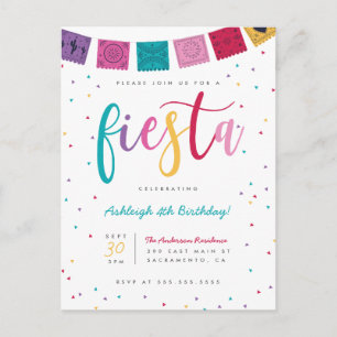 Cartão Postal De Convite Brincadeira Mexicana Colorida Script Fiesta Kids A