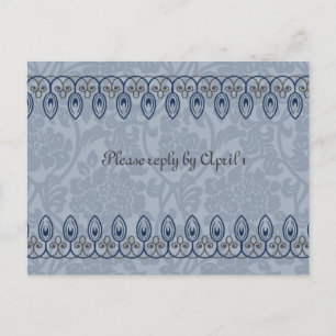 Cartão Postal De Convite Brocade medieval azul