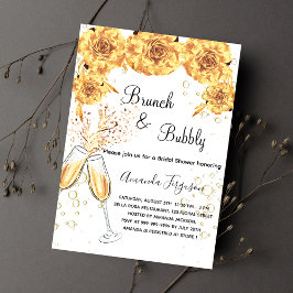 Cartão Postal De Convite Brunch Bubbles Chá de panela dourado bubbles elega