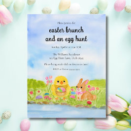 Cartão Postal De Convite Brunch de Páscoa Frango Coelho de Páscoa Festa