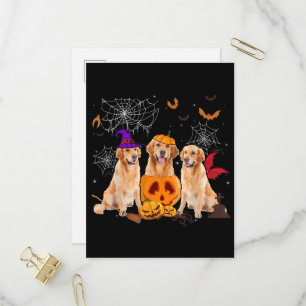Cartão Postal De Convite Bruxa da Abóbora Engraçada Cachorro Retriever Gold