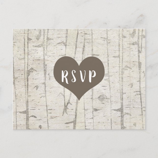 Cartão Postal De Convite Buffet de casamento Rsvp de Birch Wood Rustic (Frente)