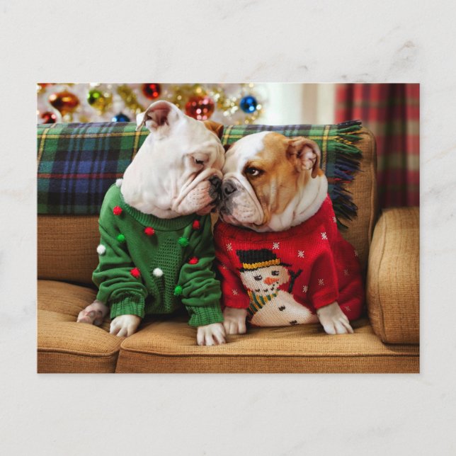 Cartão Postal De Convite Bulldogs de Natal de Suéteres (Frente)