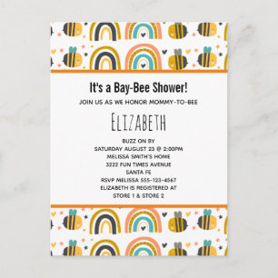 Cartão Postal De Convite Bumble Bee e Chá de fraldas de padrões do Rainbows