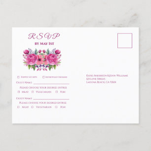 Cartão Postal De Convite Buquê de Flor Cor-de-Água Rosa-Casamento RSVP-