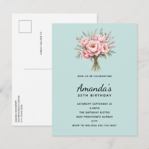 Cartão Postal De Convite Buquê de Flores de Peônia Rosa Bonito de Aniversár