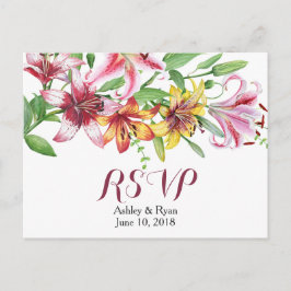 Cartão Postal De Convite Buquê de Flores Lírio Casamento RSVP