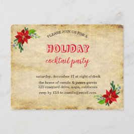 Cartão Postal De Convite Buquê de Poinsettia, Festa de Natal Vintage